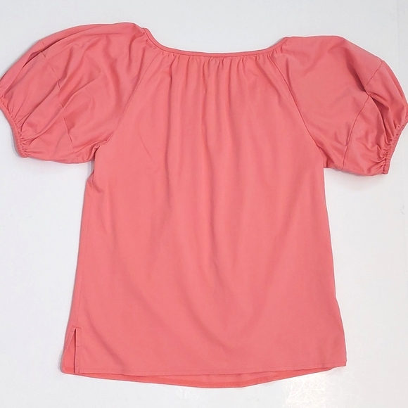 Ann Taylor Salmon Pink Puff-sleeve Pima Cotton Top, size XS - Picture 3 of 7